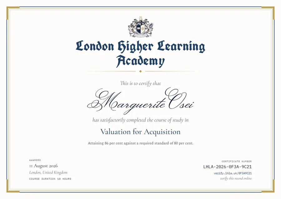 The certificate as printed: arms, the academy name, the student's name in calligraphy, the course, the standard met and the certificate number.